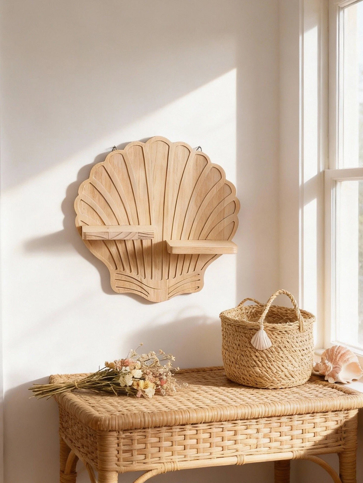 Seashell Wooden Wall Shelf, view 4