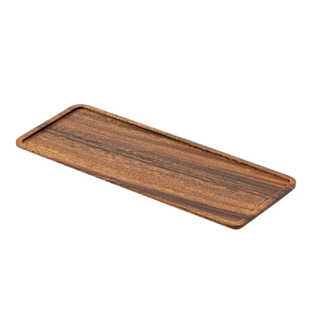 Wooden Tray, Narrow Rectangle, Raised Lip, Padded Corners Underneath, 25 cm (9.8 in) or 30 cm (11.8 in) Long