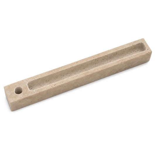 Travertine Incense Holder, Long Rectangular Stone Tray with Stick Hole, Beige, 22 cm (8.7 in)