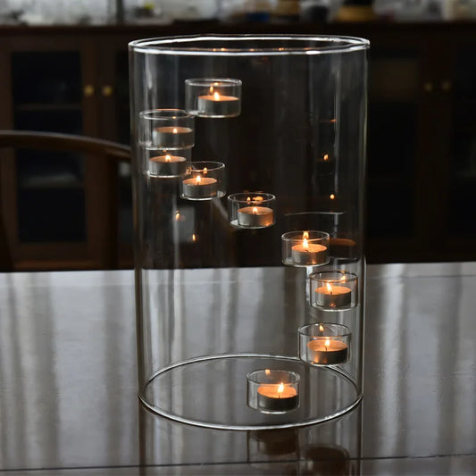 Clear Glass Hurricane Candle Holder, Spiral of 9 Tealight Cups, 20 cm (7.9 in) Wide, 35 cm (13.8 in) High