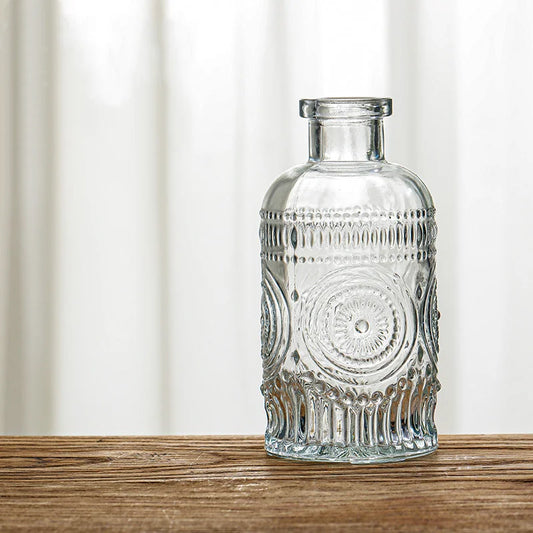 Embossed Glass Bud Vase, Vintage-Style Bottle Shape, Clear, 12.8 cm (5.0 in) High