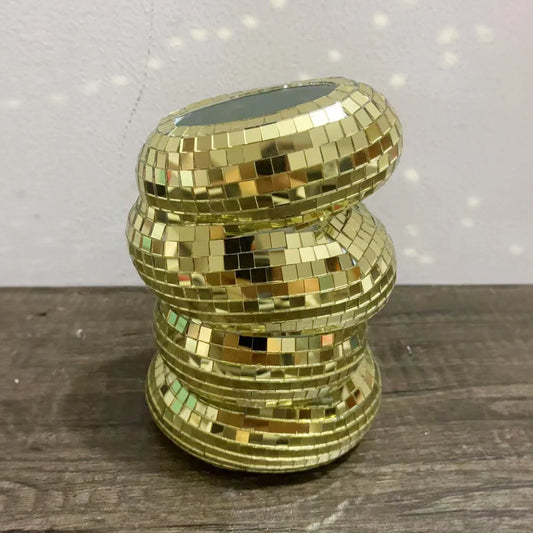 Glass Mirror Mosaic Vase, Stacked Ring Disco Style, 15 cm (5.9 in) Tall, Gold-Tone or Silver-Tone