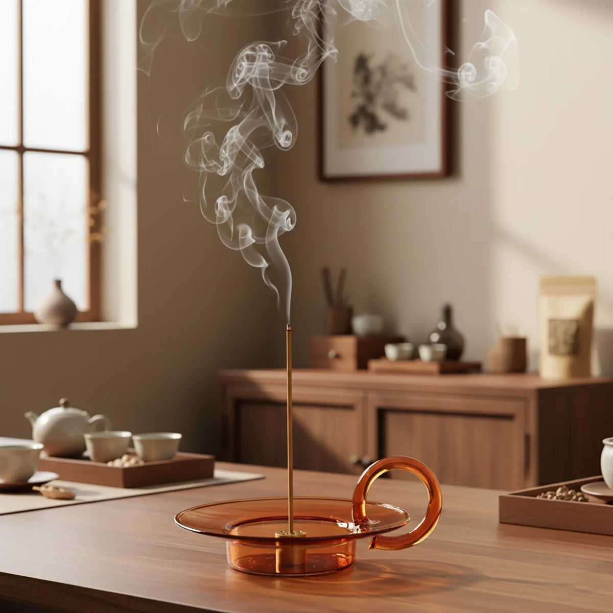Handled Glass Incense Holder, view 2