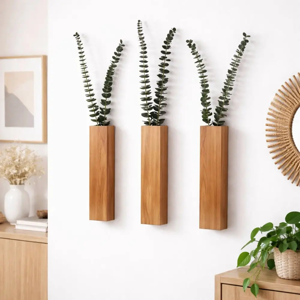 Wooden Wall Planter, Tall Rectangular Box with Sawtooth Hanger, Brown, 30 x 7 x 4 cm (11.8 x 2.8 x 1.6 in)