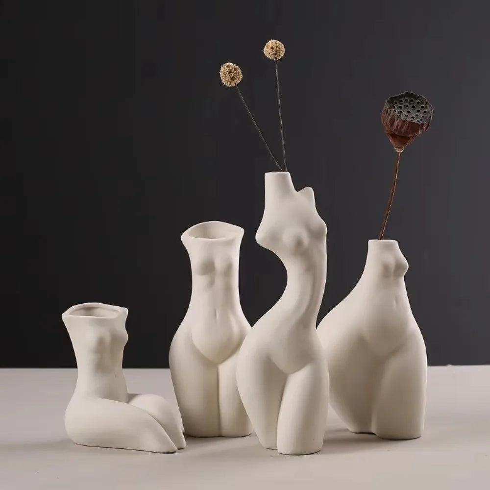 Ceramic Torso Vase, Matt White Sculptural Body Shape, 4 Styles, 12.6 to 24.8 cm (5 to 9.8 in) Tall