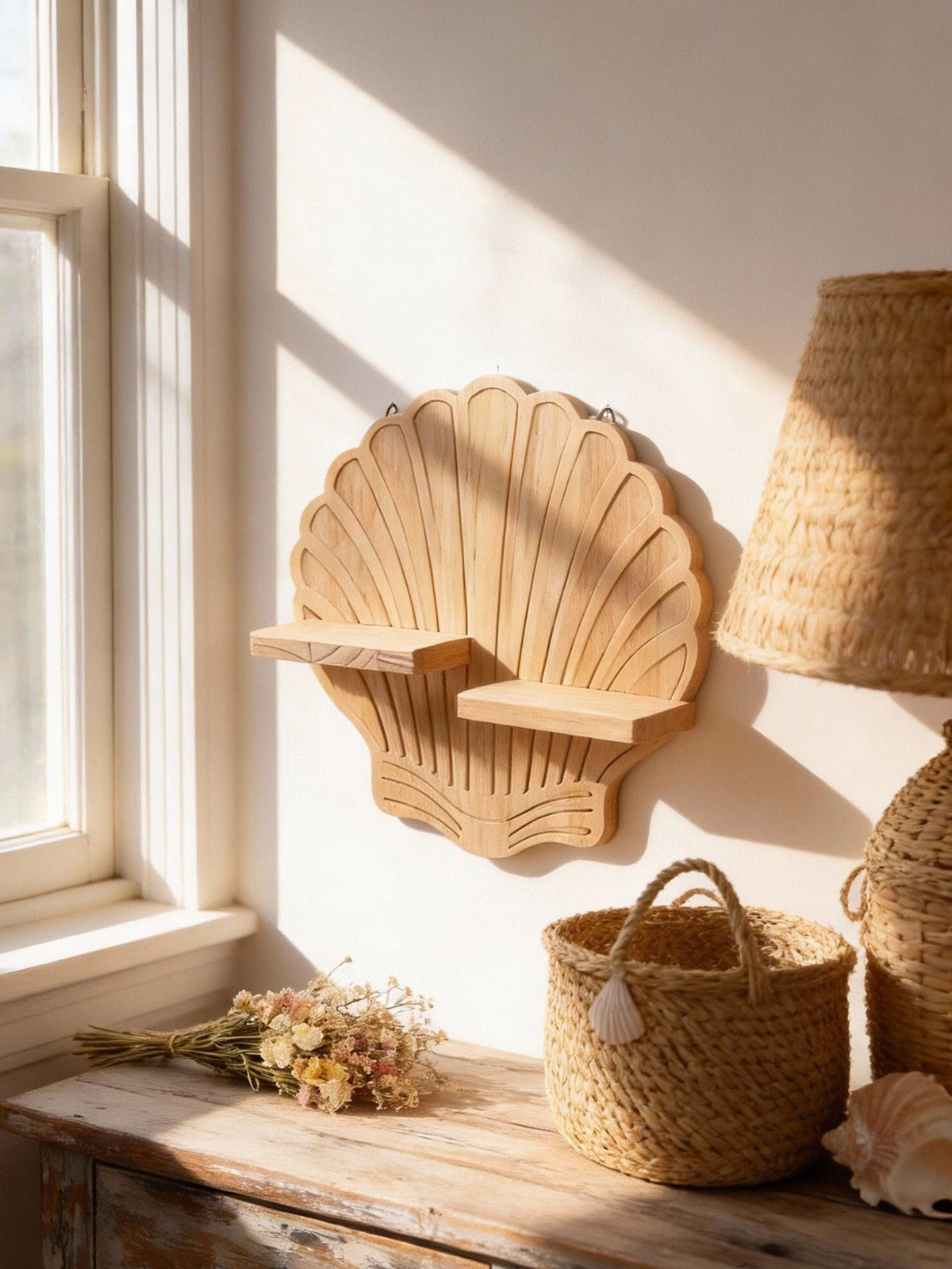Seashell Wooden Wall Shelf, view 3