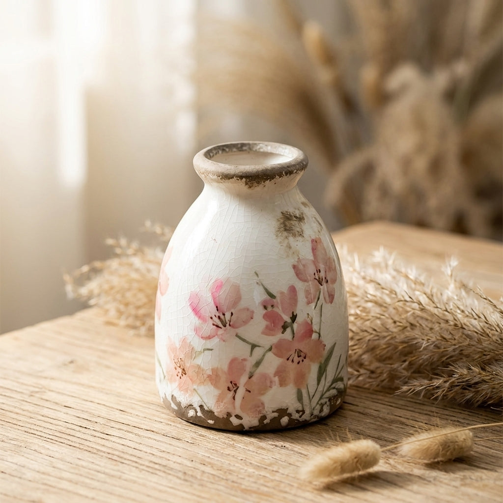 Vintage Nordic Floral Ceramic Vase - styling
