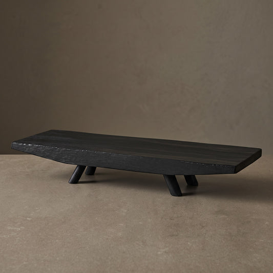 Footed Wooden Tray, Long and Narrow on Splayed Legs with Tapered Ends, Black, 44 cm (17.3 in)