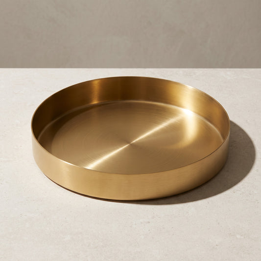 Stainless Steel Round Tray, Straight Low Wall, Gold-Tone, 12.5 cm (4.9 in), 20 cm (7.9 in) or 30 cm (11.8 in)