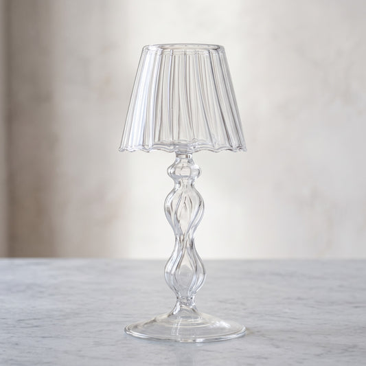 Glass Candle Holder Shaped Like a Table Lamp, Twist Stem, 18.5 cm (7.3 in) High