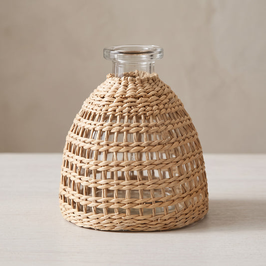 Glass Bud Vase with Woven Wrap, Bell Shape, 13.5 cm (5.3 in) Tall