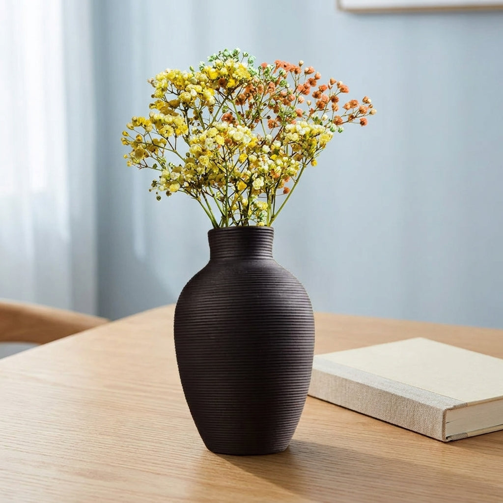 Nordic Ribbed Ceramic Vase - styling