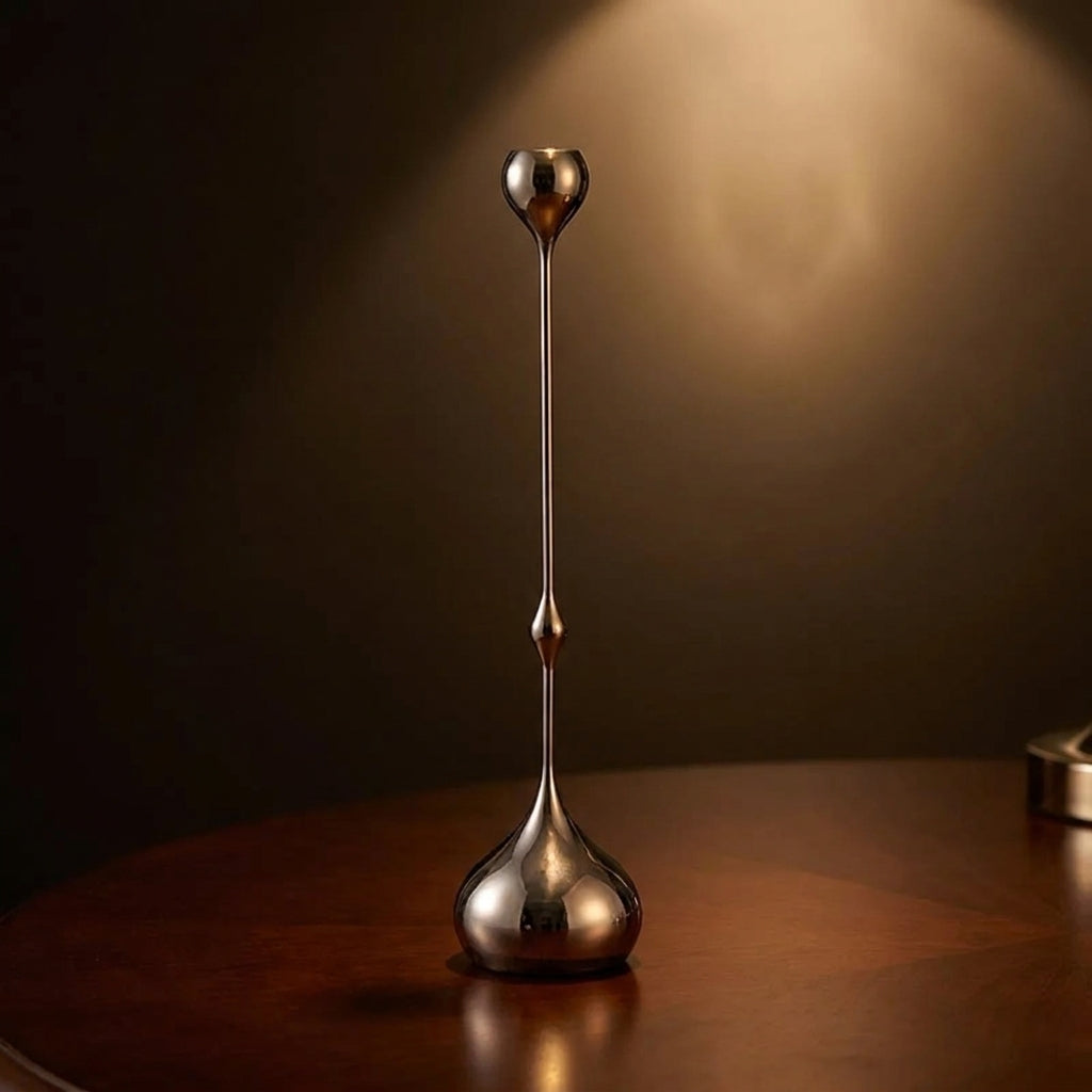 Silver Stainless Steel Taper Candle Holder - atmosphere